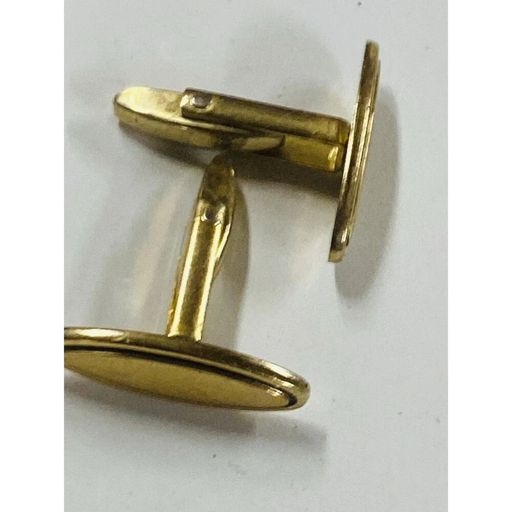 Vintage Mid Century Gold Plated Black Enamel Oval Cufflinks Pat Pend Bullet Back